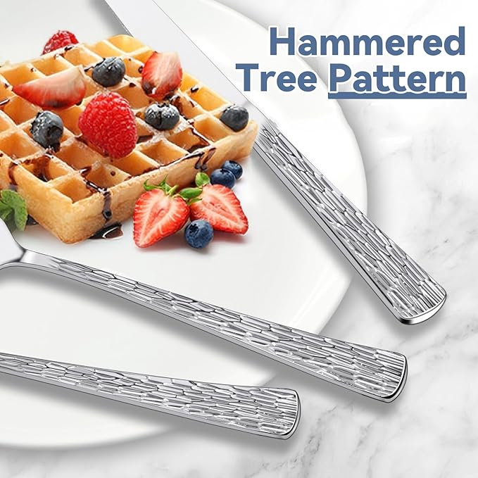 Yoehka 60-Piece Hammered Silverware Set for 12, Stainless Steel Flatware Set with Tree Pattern Handles, Mirror Polished Cutlery/Utensils Set for Home, Restaurant, Hotel, Dishwasher safe