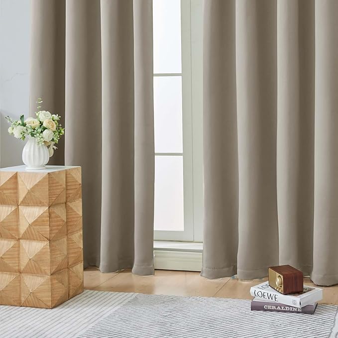 Aiyufeng Stone Short Blackout Curtains for Bedroom 45 Inches Long 2 Panels Set, Solid Thermal Insulated, Energy Saving Window Treatment Curtains Blackout Drapes, W40 x L45 Inch, Stone