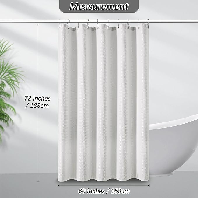 Stall Waterproof Shower Curtain Waffle Weave 60 Inches Beige Heavy Duty for Bathroom, Machine Washable 256GSM Modern Shower Curtains with 10 Metal Hooks, 60Wx72H