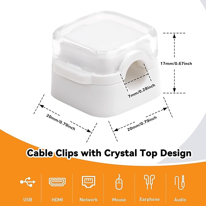 6 Pcs Cable Management Clips for Home Office Desk Cord Keeper Organizer Accessories Charger USB Wire Organizer Cord Holder for Nightstand Automotive (White)