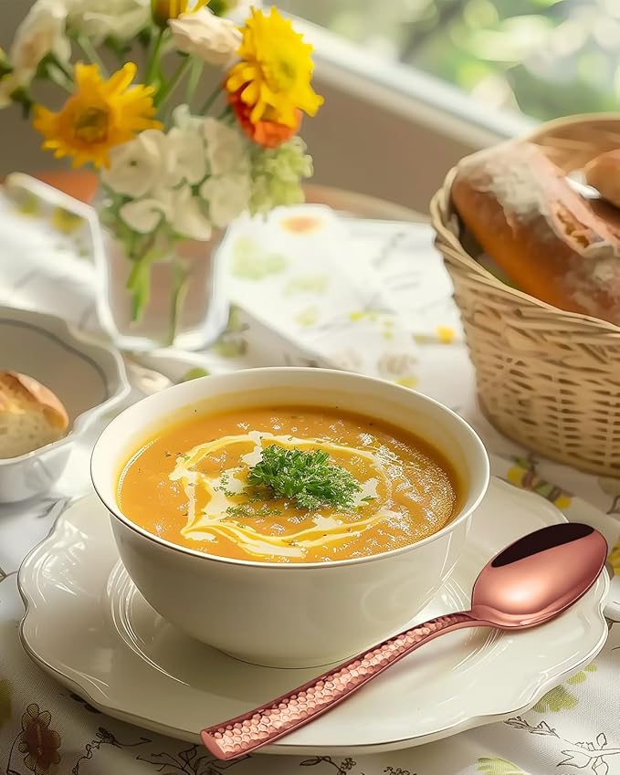 Hammered Silverware Set for 8,Ollex 40-Piece Rose Gold Flatware Cutlery Set with Stainless Steel Spoon Knives Forks Tableware Set, Mirror Finished&Dishwasher Safe