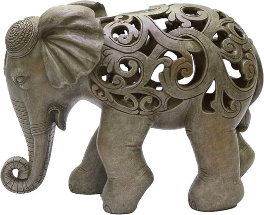 Nature's Mark 8" H Elephant Decor Resin Statue Hand-Carved Elephant Figurine Home Decorative Accent (Stone Color)