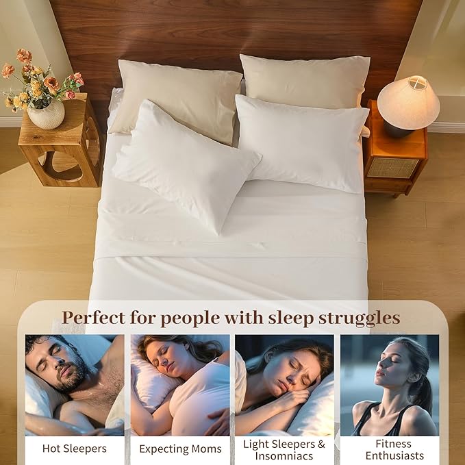 MEISHANG 100% French Pure Linen Sheets Queen Size - Bed Sheets 4 Piece Sets, Soft Durable Flax Linen, Anti-Tear Breathable Oeko-Tex Certified with 16" Deep Pocket (White)
