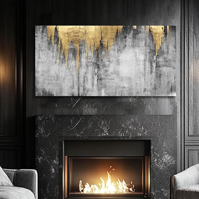 Abstract Wall Art for Living Room Canvas Wall Decor Gold Wall Decorations Grey Wall Paintings Large Pictures Artwork for Office 29"x58"