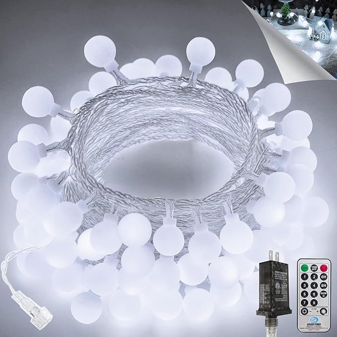 100LED Connectable String Lights Indoor Outdoor for Bedroom, 43ft White Fairy Lights with Remote & Timer, Plug in 8 Modes Waterproof Globe Hanging Twinkle Light for Room Classroom Wedding Decor