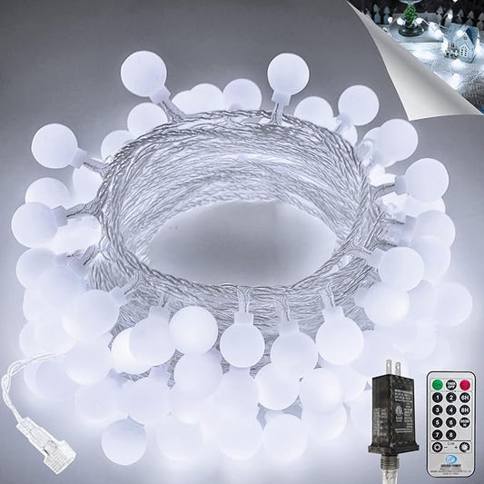 100LED Connectable String Lights Indoor Outdoor for Bedroom, 43ft White Fairy Lights with Remote & Timer, Plug in 8 Modes Waterproof Globe Hanging Twinkle Light for Room Classroom Wedding Decor