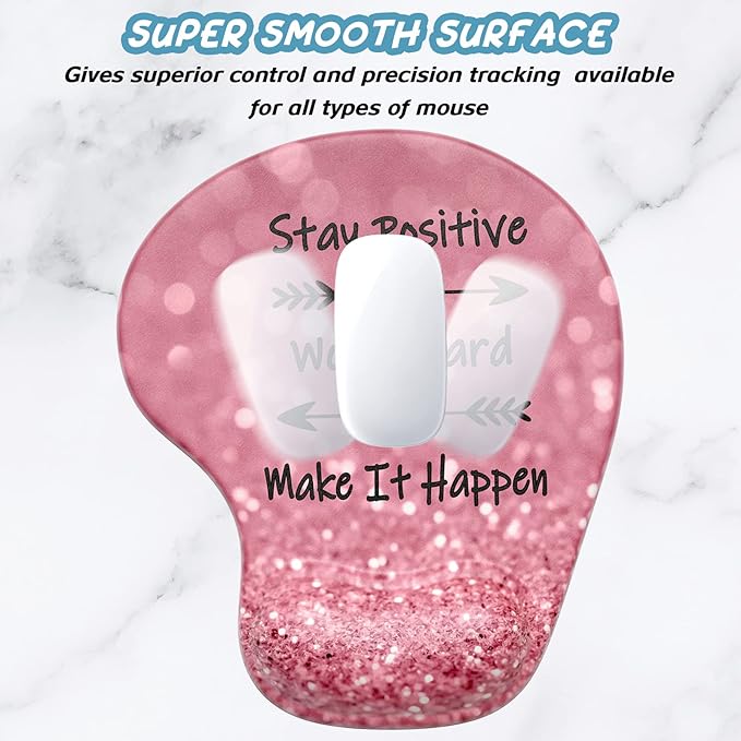 Hsurbtra Ergonomic Mouse Pad with Wrist Rest Support, Gel Mouse Pads with Non-Slip PU Base, Pain Relief Memory Foam Computer Mat, Cute Office Supplies Desk Decro Accessories, Work Hard