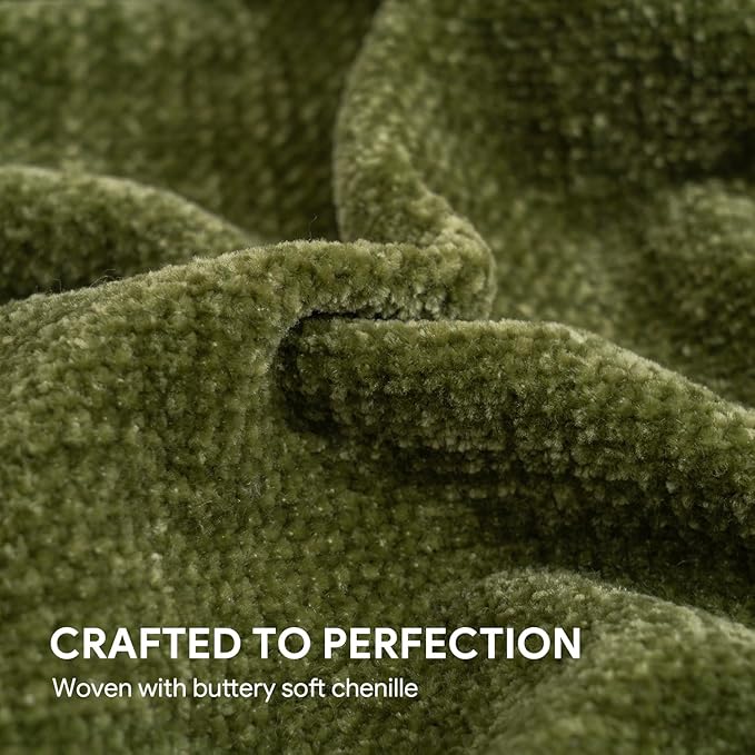 RECYCO Throw Blanket Soft Cozy Chenille Throw Blanket with Fringe Tassel for Couch Sofa Chair Bed Living Room Gift (Loden Green, 60'' x 80'')