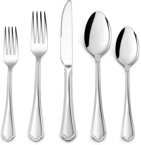 Herogo 10-Piece Silverware Set with Scalloped Edge, Stainless Steel Flatware Cutlery Set for 2, Modern Tableware Eating Utensils Set, Dishwasher Safe, Mirror Polished