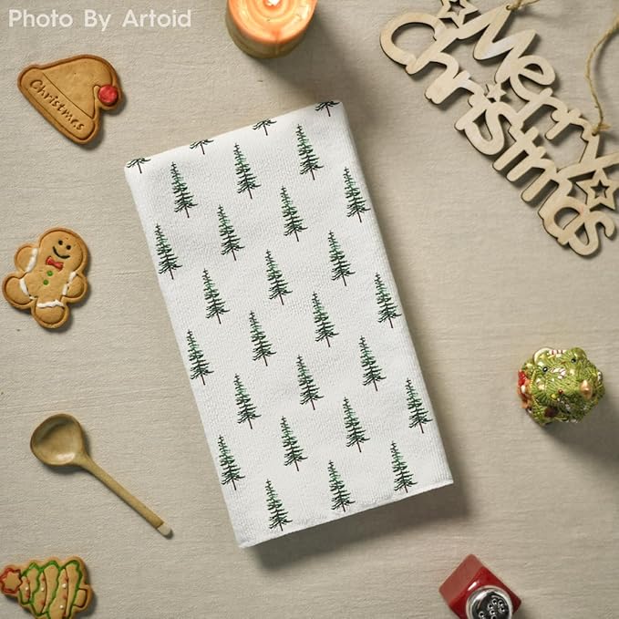 Artoid Mode Green Xmas Tree Christmas Kitchen Towels Dish Towels, 18x26 Inch Farmhouse Holiday Winter Decoration Cleaning Set of 4