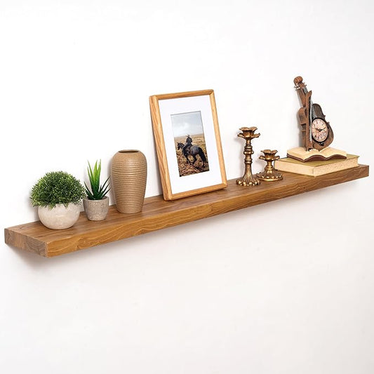 Marsmiles 48 inch Floating Shelves for Wall Solid Elm Wood Wall Mounted Shelves|Rustic Long Floating Shelves with Invisible Bracket for Bathroom Living Room Kitchen|Natural, 1 Pack