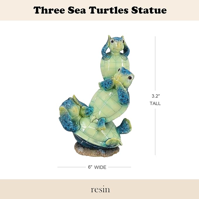 Resin Sea Turtle Statue - Baby Turtle Figurine for Home Decor, Feng Shui Wealth Lucky Charm, Cute Blue Ocean Decor, 9-Inch Tabletop Decoration Gift