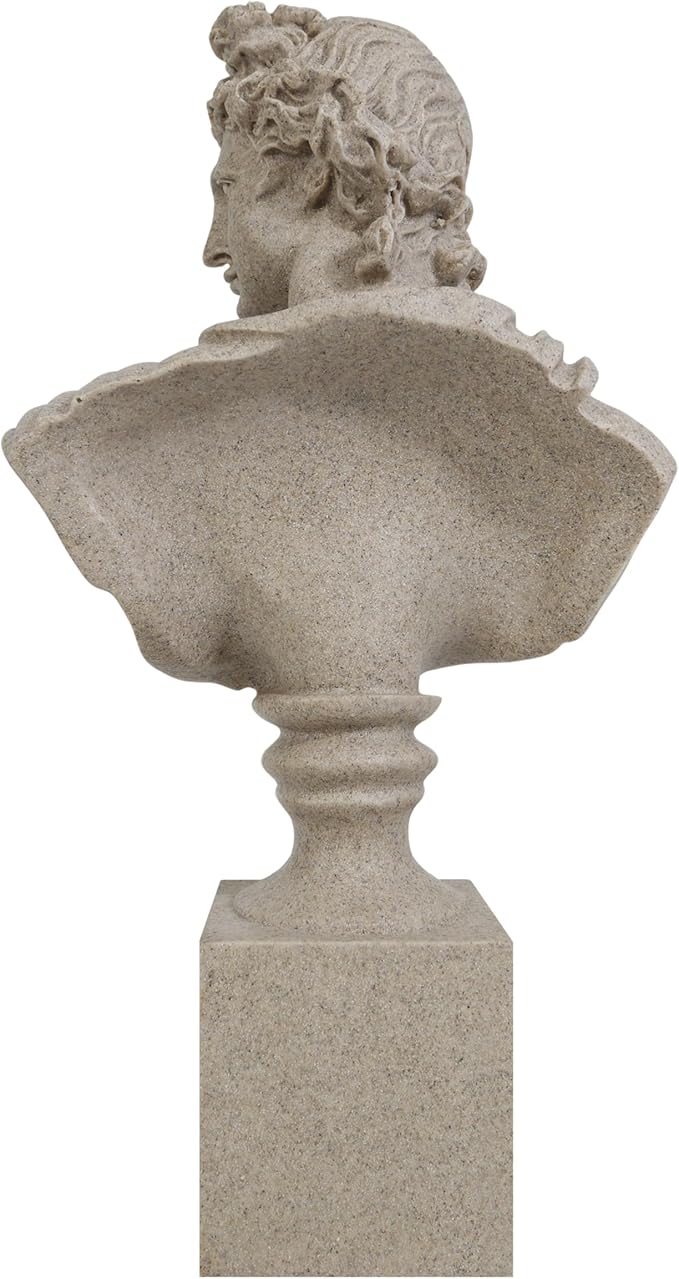 Apollo of The Belvedere Bust Sculpture, Greek Pythian Apollo Statuette, Sandstone Sculpted Figure, 14 x 7.5 x 3.25 Inches