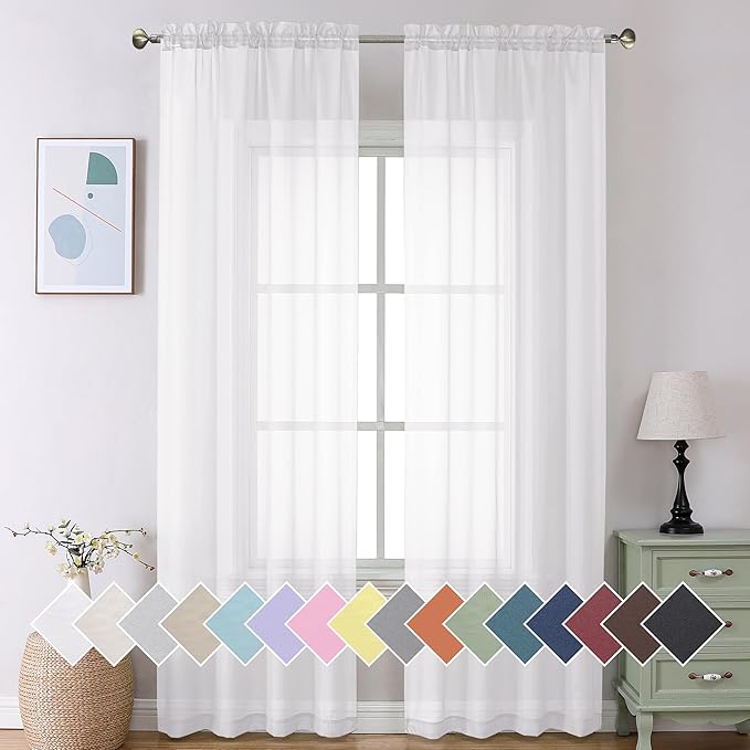 Aiyufeng 108 Inch White Sheer Window Curtains for Farmhouse, Rod Pocket Voile Window Treatment Vertical Panels for Study Room/Bedroom/Living Room, White, W40 x L108, 2 Panels