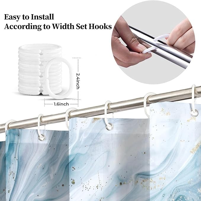 Renaiss Blue Marble Shower Curtain Modern Abstract Blue White Ombre Luxury Art Bathroom Shower Curtain Glitter Waterproof Shower Curtains Set with Hooks Pretty Bathtub Decor 36" W x 72" L