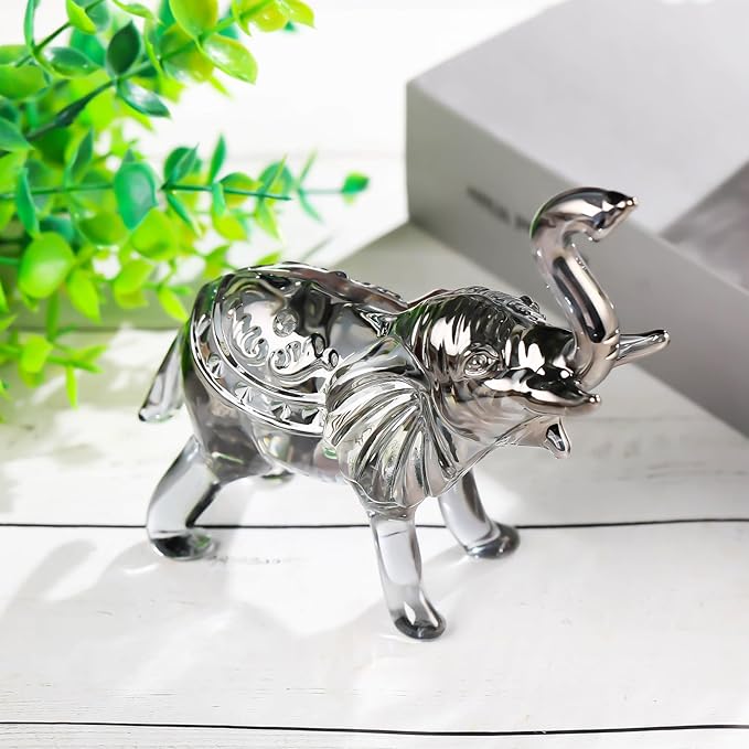 YWHL Black Crystal Elephant Figurine Decor, Glass Elephant Figurine Gifts for Women, Handmade Animal Collectible Statue