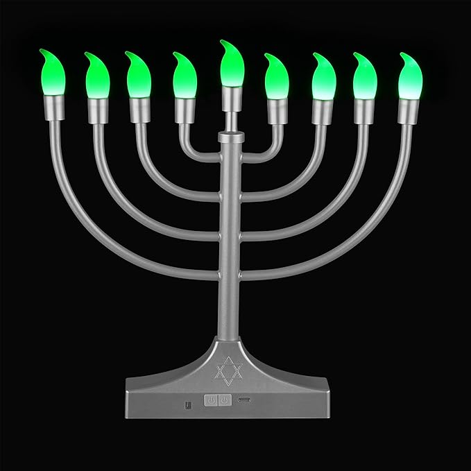 Electric Hanukkah Menorah,RGB Led Menorahs for Chanukah Decoration,Color Changing with Remote Control & Push-Button to Choose The Day and Timer Options Battery/USB Powered,Silver