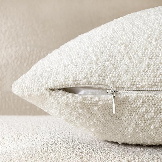 Woaboy Pack of 2 24x24 Inch Decorative Boucle Throw Pillow Covers Textured Square Pillowcaes Accent Euro Solid Cozy Soft Cushion Covers Christmas Home Decor for Bed Sofa Couch Living Room,White