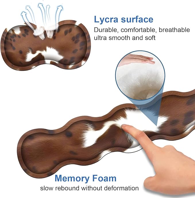 4 in 1 Ergonomic Memory Foam Mouse Pad Wrist Rest Set, Large XXL Gaming Desk Pad + Keyboard Wrist Rest + Mouse Wrist Cushion + Coaster for Home Office Study Gaming, Brown Cow Print