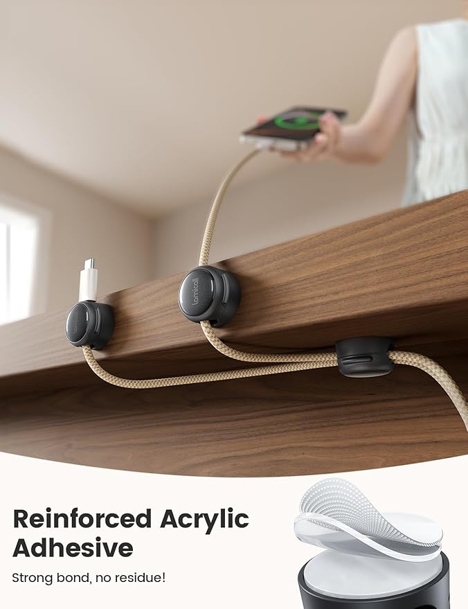 8Pack Magnetic Cord Organizer Cable Clips - Lamicall [Crystal-Clear] Desk Cable Managment for Phone Charging Cord, Adhesive Wire Holder for Home Office Desk Nightstand, Halloween Organizer Accessories