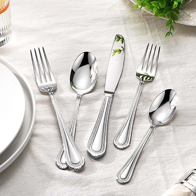 Lazycorner Silverware Set for 6, 30-Piece 18/10 Stainless Steel Flatware Set, Mirror Polished Modern Cutlery Set include Fork Knife Spoon Set(Dishwasher Safe)
