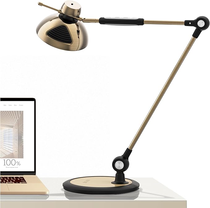 OTUS Desk Lamp Gesture Control with Adjustable Swing Arm, Brass Desk Lamps for Home Office, 12 Brightness, 3 Color Modes, Memory, Eye Care Tall Table Light