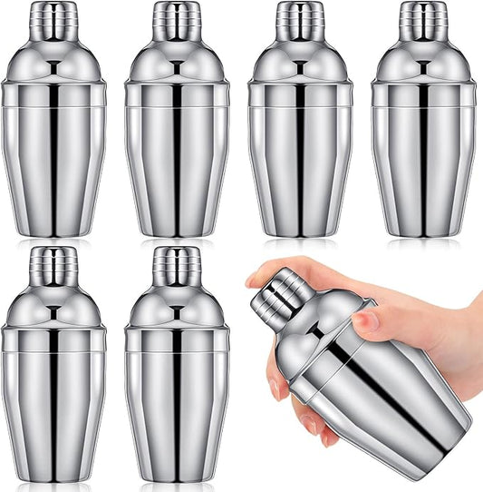 Nitial 6 Pcs Bar Cocktail Shaker Professional Stainless Steel Martini Drink Mixer with Built-in Strainer for Bartending No Leaks Boston Shaker for Bar Party Drink Mixing Tool(8 oz,Silver)