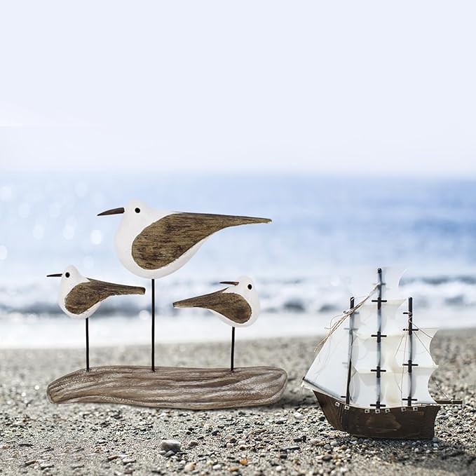 K KILIPES Beach Coastal Wood Seabird Figurine Home Office Table Desk Decor Sea Bird Sculpture Statue for Tabletop Shelf Nautical Bathroom Decoration Ornament Gift