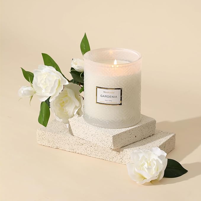 Gardenia Scented Candles, 19oz Aromatherapy Candles Gifts for Women, White Luxury Large Decorative Candle in Glass, Natural Soy Wax for Home