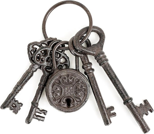 Sungmor Cast Iron Skeleton Keys - Antique Style Keyring Props, Pirate Treasure, Halloween Decor for Home Garden