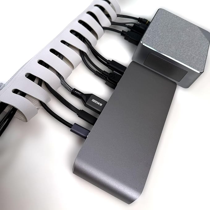 Under Desk Cable Organizer 2-Pack – PU Leather, Zipper Closure with 10 Cable Slots, Tool-Free Mount, Connectable Design for Home and Office Wire Management (White)