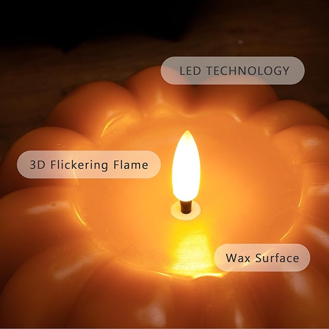 Fall Flameless Led Pumpkin Candles with Remote, Real Wax Pumpkin Shaped Battery Operated Flickering Candles with Timer for Thanksgiving Decor, Fall Home Decor, Halloween Decorations, Orange