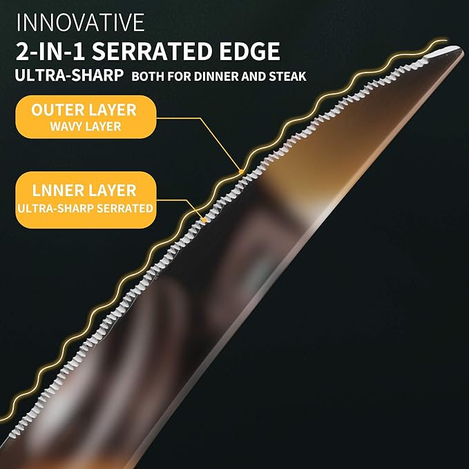 Lemeya 20-Piece Hammered Silverware Set for 4 with Serrated Forging Knives,18/10 Stainless Steel Modern Flatware Set,Unique Cutlery Set Spoons and Forks Set,Mirror Polished,Dishwasher Safe