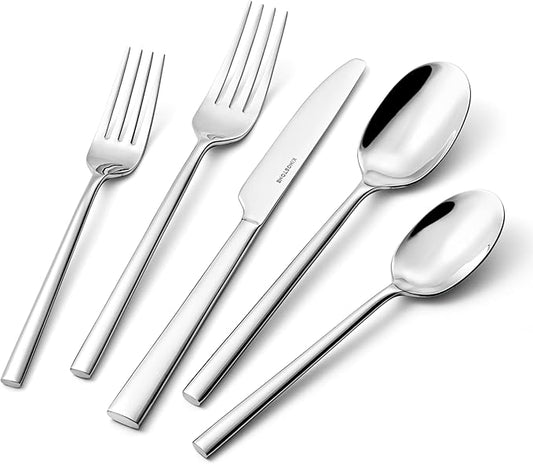 KINGSTONE Silverware Set, 30-Piece Forged Flatware Set Cutlery Set Premium Stainless Steel, Service for 6, for Kitchen, Home, Wedding, Party, Mirror Polished and Dishwasher Safe