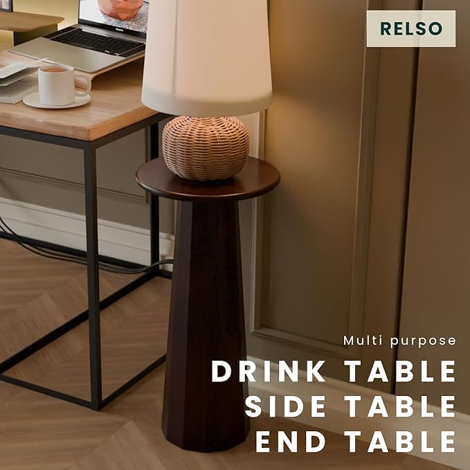 Relso Enteka Solid Mango Wood End Table – 24" Tall Accent Side Table with Walnut Finish | Handcrafted Coffee Table, No Assembly Required | Perfect for Modern Living Rooms, Farmhouses, Small Spaces