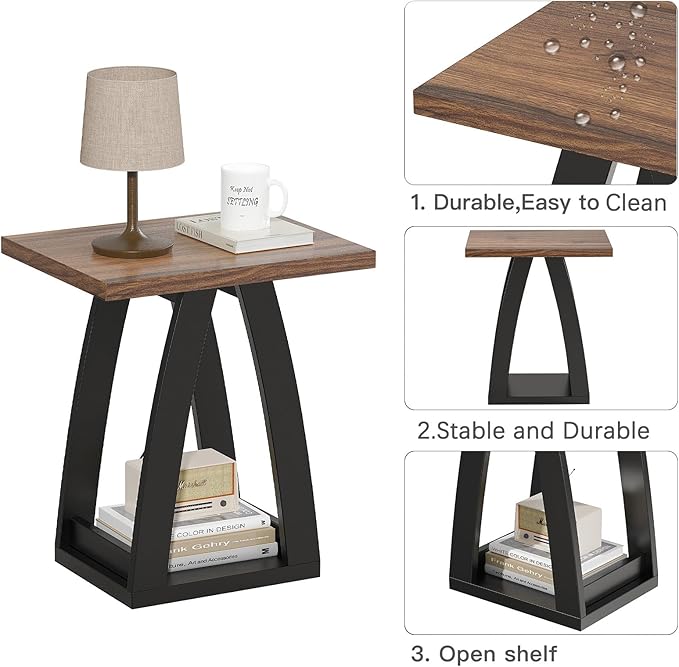 End Table Set of 2, Side Table, Nightstand, Sofa Side Table with Shelf, Modern End Table for Living Room, Bedroom