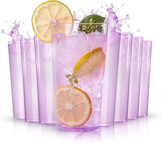 Liacere Plastic Drinking Glasses (Set of 12) 18 oz Highball Purple Reusable Plastic Glasses Colors，Kitchen Water Glasses Cup, Bar Tumbler Glassware Set for Beer, Juice, Cocktail, Whiskey, MilkPink