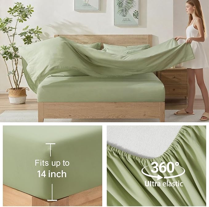 Homelike Moment King Size Comforter Set 7 Piece, Sage Green Bed in a Bag King Size Bed Set Lightweight and Machine Washable