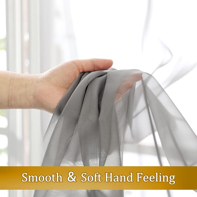 Aiyufeng Charcoal Grey Sheer Curtains 36 Inches Long 2 Panels Set, Short Kitchen Tier Curtains Solid Cafe Bathroom Window Panels, Rod Pocket, 40" Wx36 L