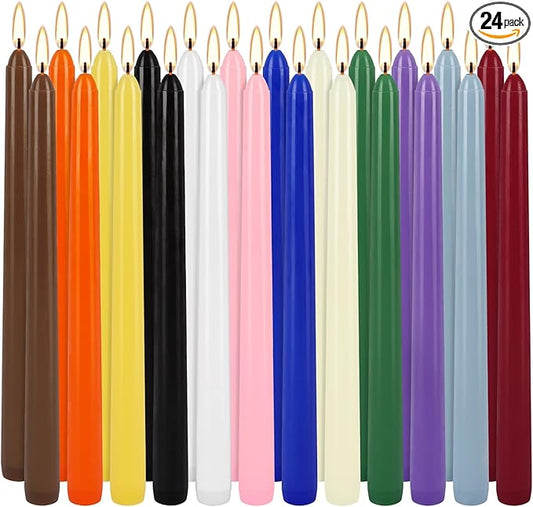 24 Pack Assorted Color Spell Chime Candles – Premium Unscented Dripless,Taper Candles for Rituals, Prayer, Birthdays, Meditation, Altar, Spells, Chime Candles - 10 Inch Tall - Ideal for Witches