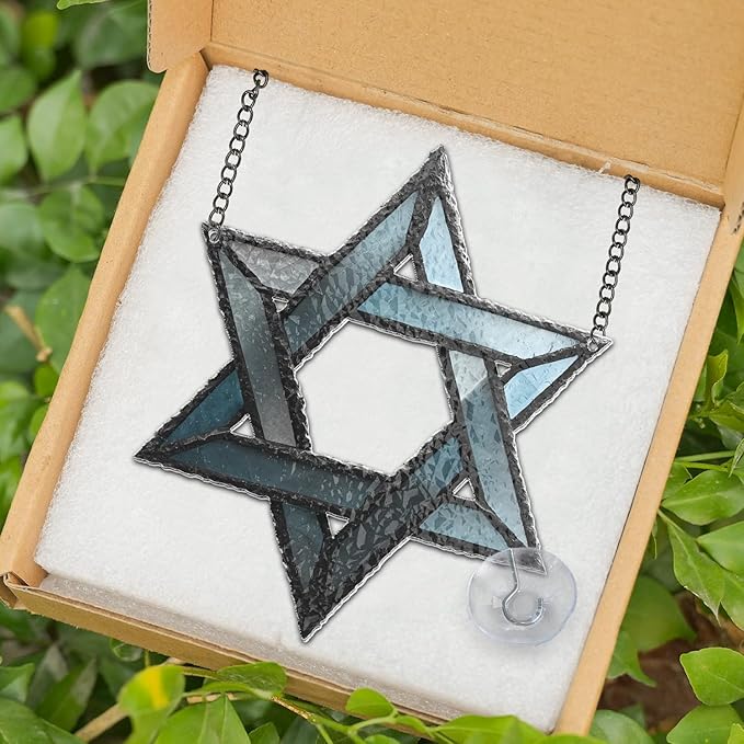 Hanukkah Suncatchers for Windows Hanging - Star of David Ornament, Personalized Hanukkah Ornaments, Wavy Hologram Window Suncatchers