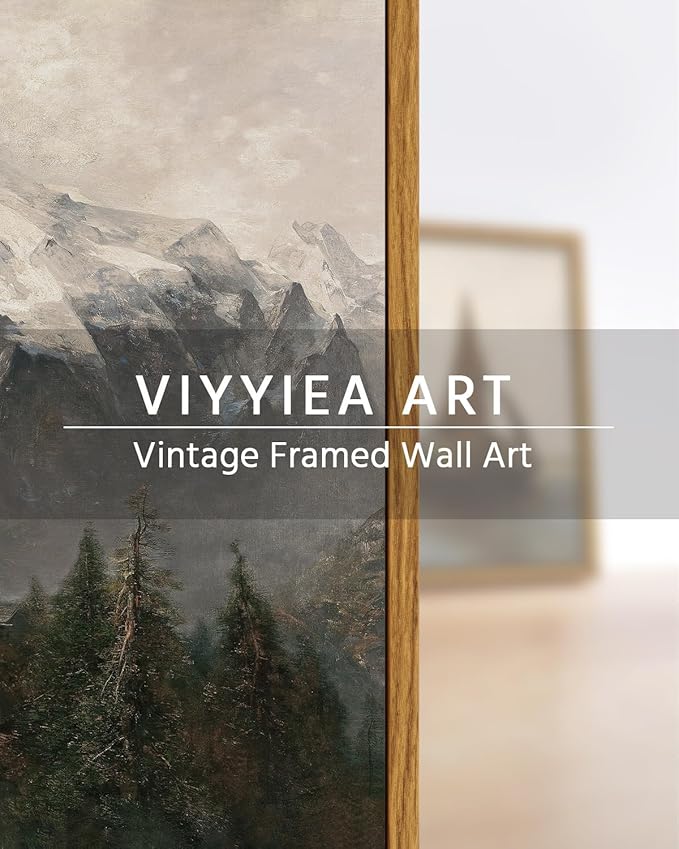 VIYYIEA Vintage Nature Framed Wall Art, The Alpine Pastures Paintings Art Decor Room Aesthetic, Canvas Print Artwork, Mountain Landscape Wall Picture for Bedroom Bathroom Office, 8X10 Inch