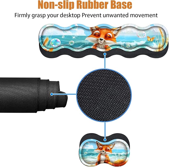 4 in 1 Ergonomic Keyboard Wrist Rest & Mouse Pad Wrist Rest Set, Large XXL Gaming Desk Mat 31.5"x 11.8" with Non-Slip Base, Memory Foam for Home Office Study Gaming, Fox
