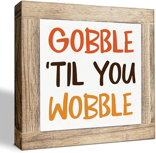 Funny Thanksgiving Signs, Fall Decor Art, Autumn Wood Decoration, Decorative Wooden Plaque for Home Party, Farmhouse Wooden Table Signs, Box Sign Wood Desk Sign 5.9X5.9X0.7inches