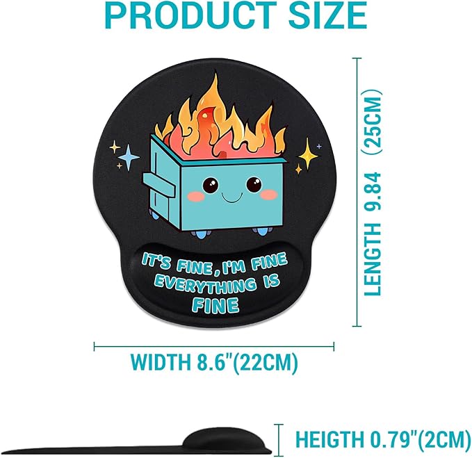 Cute Funny Ergonomic Mouse Pad Wrist Support, Dumpster on Fire Gel Mouse Pads with Wrist Rest, Comfortable Pain Relief Mousepad with Non-Slip PU Base for Gaming Work Desk Accessories Office Decor
