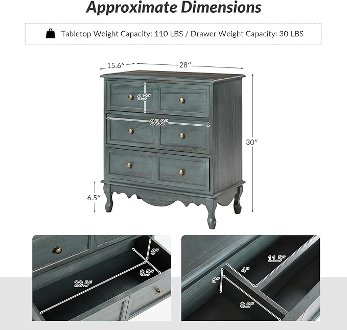 HULALA HOME 3-Drawer Nightstand with Charging Station, Farmhouse Solid Wood Nightstand Set of 2(Blue)