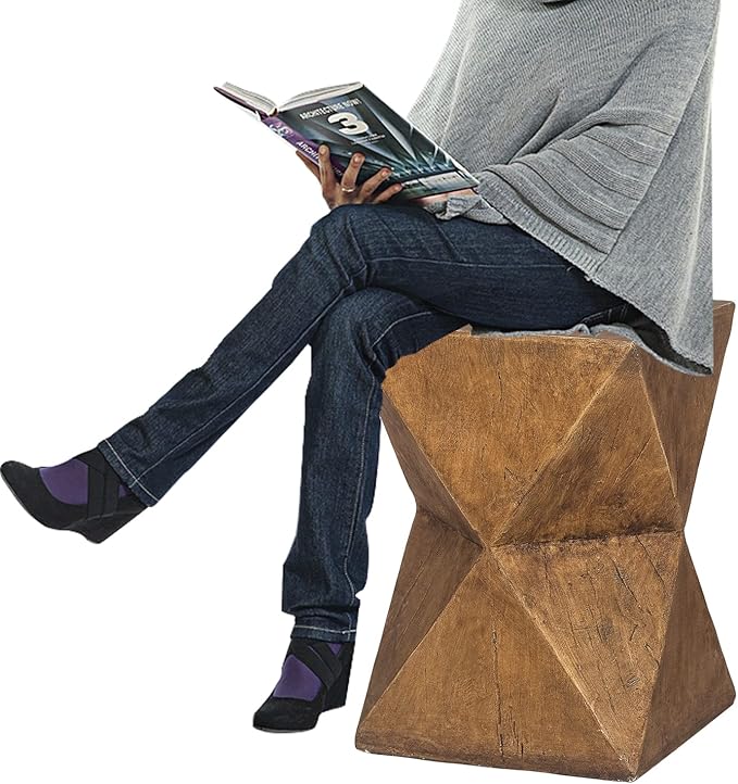 Adeco Concrete Stool Accent Table Patio Side Table End Table Decorative Garden Stool Nightstands Plant Stand Coffee Table for Indoor Outdoor Use