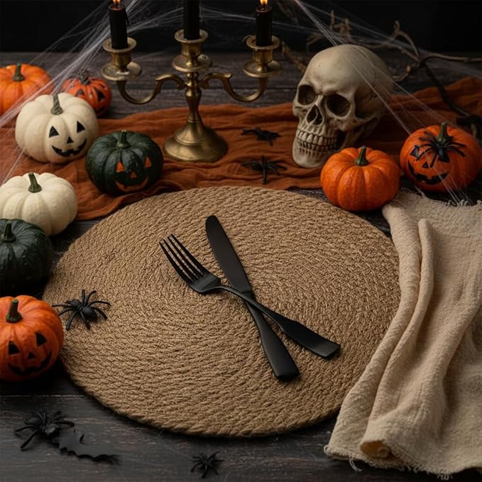 Alata Kate Black Satin 40-Piece Silverware Set, Service for 8, Stainless Steel Flatware Set, Matte Polished Cutlery Set, Dishwasher Safe