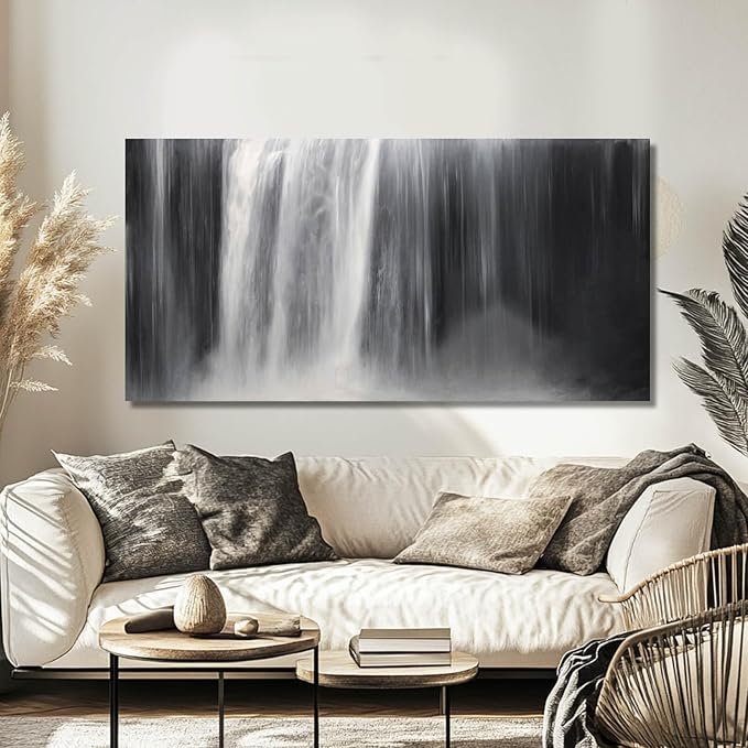 Abstract Waterfall Picture Living Room Decor Abstract Wall Art Black and White Artwork Modern Office Home Decor 20X40 Inch