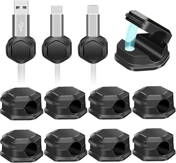 12 Pack Magnetic Cable Clips- Cord Organizer for Desk- Cord Holder for Nightstand- Cord Holder, Magnetic Cord Organizer, for Desk, Nightstand, Phone Charger, Computer, Office,Home, Car
